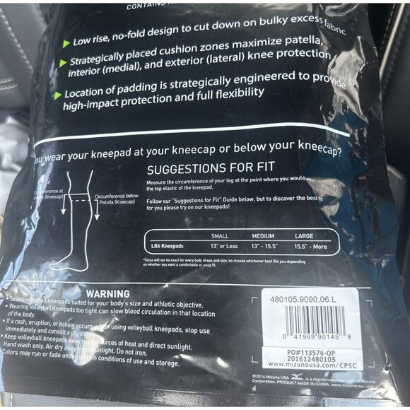 Mizuno LR6 Vollyball Kneepads Black Size Large 6 3/4" Sleeve Length A110 - Picture 4 of 5